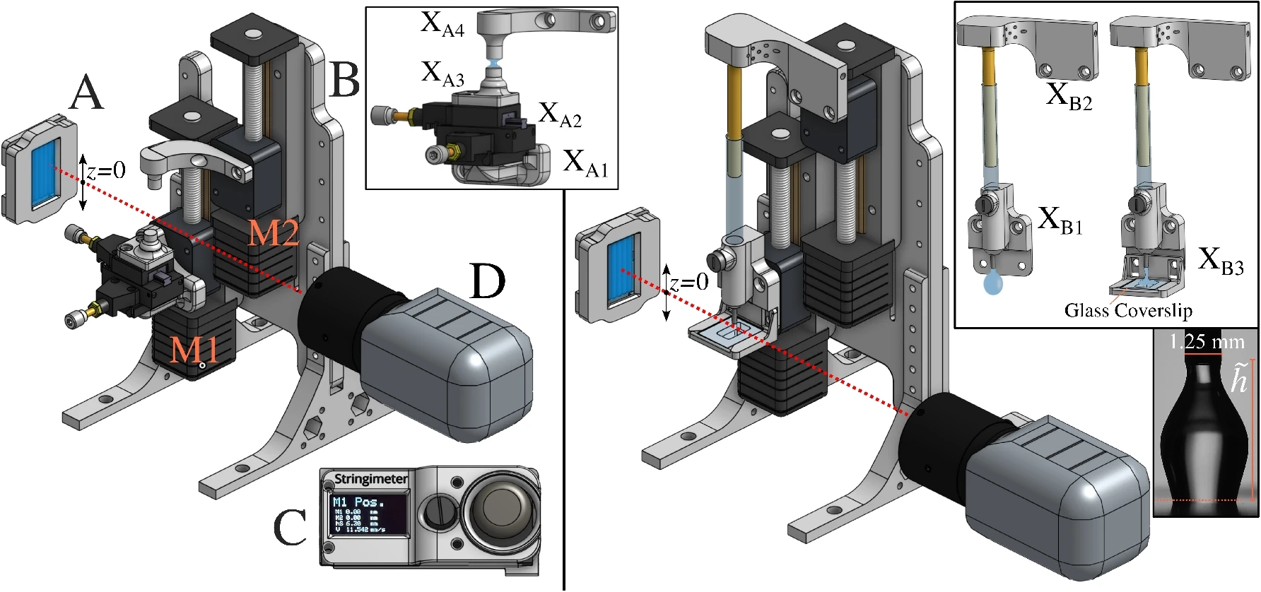 Stringimeter components and measurement diagrams